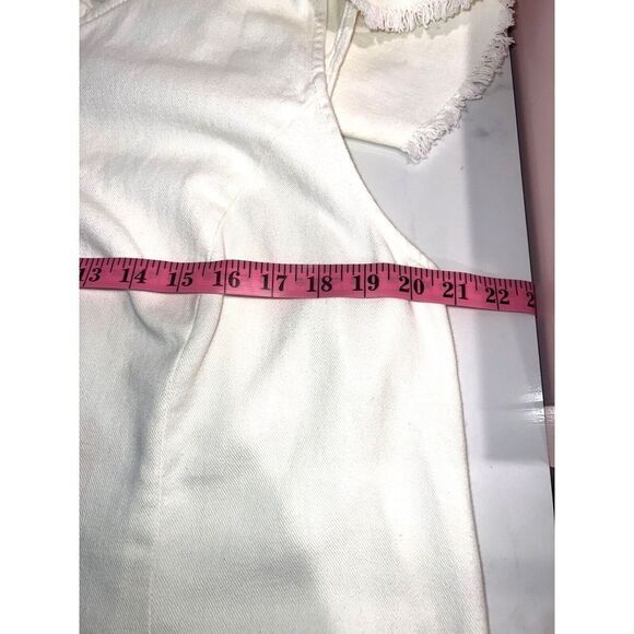NWT Future Collective | Cream Women's Asymmetrical‎ Ruffle Denim Mini Dress Size - Picture 9 of 10